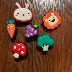 6 Piece Colorful Animal and Food Themed Shoe Charms Kids Set